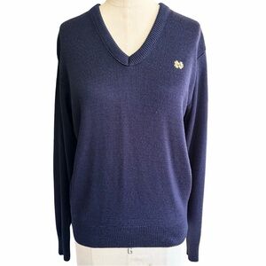 Vintage Notre Dame Mills Uniform Sweater Men's Small Navy V Neck Preppy Knit